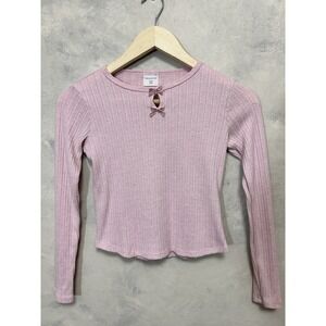 Abercrombie Kids Pink Ribbed Coquette Top Ballet Core Bow Knit Tee 11/12